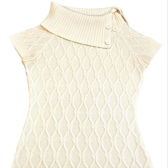 Calvin Klein Cream Cable Sweater Mini Dress High button Turtleneck Great Conditi - Picture 3 of 9